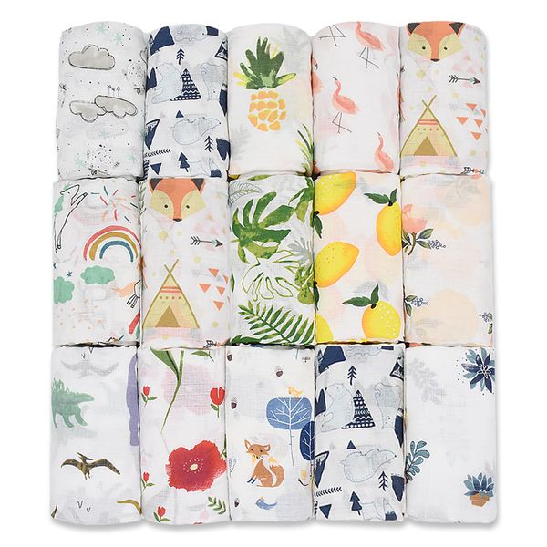 Couvertures emmailloter 120X120CM couverture en mousseline 100% coton bébé Swaddle doux né couverture serviette de bain gaze infantile enfants Wrap sac de couchage poussette couverture 230413