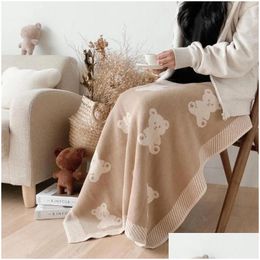 Couvertures Swaddling 2024 Animaux Mignons Ours Brun Tricoté Couverture De Coton P Été Climatiseur Sommeil Décor À La Maison Pour Enfants Bébé Drop De Dh6Gg