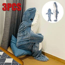 Couvertures Swaddling 3pcs dessin animé requin sac de couchage pyjamas bureau sieste portable lâche onesie pyjamas enfants couverture couverture adulte 230905