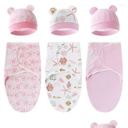 Couvertures Swaddling 3sets Born Dddle Couverture Chapeau Ensemble Coton Bébé Waddle Wrap Réglable Sac De Couche Pour Bébé 0-6M Accessoires De Literie 2024 Dr Ot4Ns