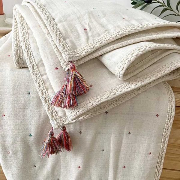 Mantas Swaddling 6 capas de algodón orgánico manta de bebé cochecito niños ropa de cama para niños accesorios para bebés recién nacidos mantas bohemias ropa de cama para bebés L240110