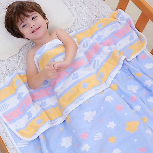 Couvertures emmailloter 6 couches couverture de gaze dessin animé bébé recevant couverture 110x110cm coton né Swaddle Wrap couette enfants serviette de bain literie 230603