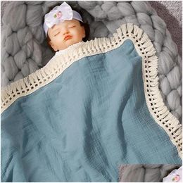 Couvertures d'emmaillotage 80 65cm Couverture de bébé Infant Dddle Wrap Sleepsack Poussette ER Soft Born Bain de gaze à franges Drop Livraison Enfants Materni Otmuq