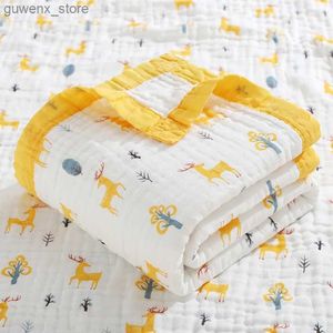 Couvertures Smoulling Baby Counder Cartoon Print 100% Coton Coton 6 couches serviette de bain Hug Quilt Childrens Couette Baby Swaddle Swaddle Couverture Y240411