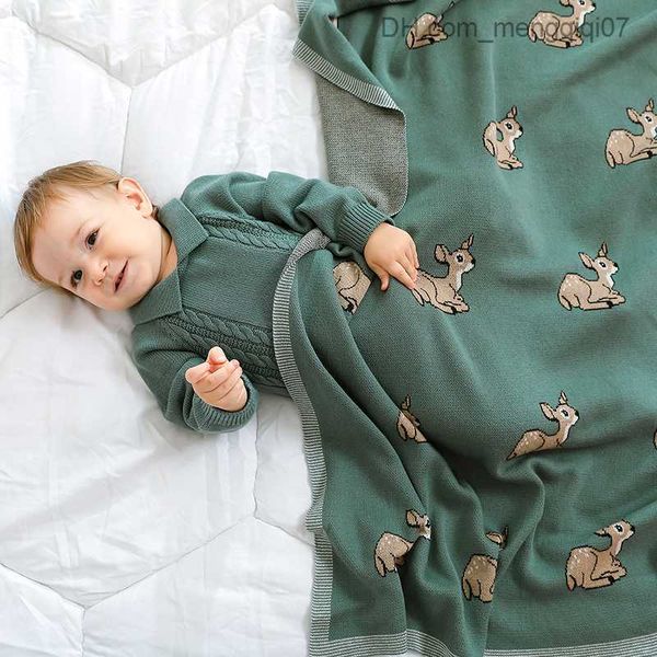 Couvertures Emmailloter Bébé Couverture Tricoté Nouveau-Né Garçons et Filles Coton Swaddle Emballage Couette Bébé Toddler Vert Lancer Jeu Pad 100 * 80cm Couverture Enfants Z230809