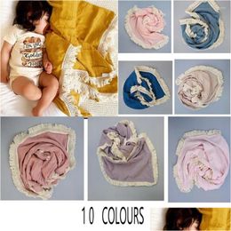 Dekens Swaddling babydeken mousseline boho aangepaste douche cadeau tassel ddle drop levering kinderen zwangerschap kwekerij beddening otzt9