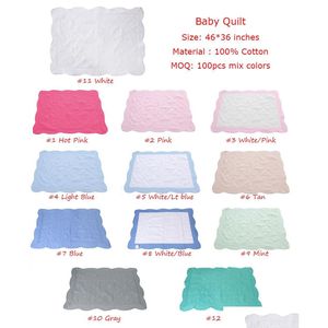 Couvertures Swaddling Baby Couvertures Nouveau-né Pur Coton Brodé Vintage Infant Ruffle Quilt Ddling Respirant Air Condition Christm Dhpea