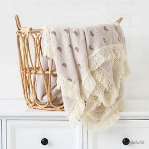 Dekens Swaddling Baby Tassel Dekens Pasgeboren Diaper Swaddle Wrap Katoenen Muslin Deken Dubbele gaas Badhanddoek Voer Foto Props