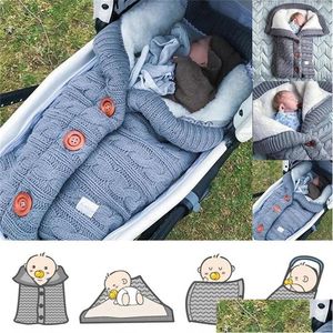 Dekens Swaddling Baby Winter Warm Shee Bags Infant Button Gebreide Ddle Wrap Ddling Stroller Toddler Deken Drop Delivery Kids Maternit Otmuy