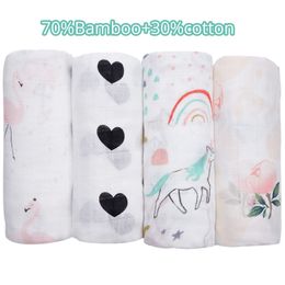 Couvertures Emmaillotage bambou coton bébé couvertures né Flamingo licorne modèles mousseline lange d'emmaillotage Bebe enfants infantile gaze couches bébé serviette de bain 230907