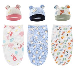 Dekens Inbakeren geboren Katoenen Inbakerdoek Waddle Wrap Muts Set Baby Beddengoed Ontvangende Zuigeling Slaapzak 06M Accessoires 230601