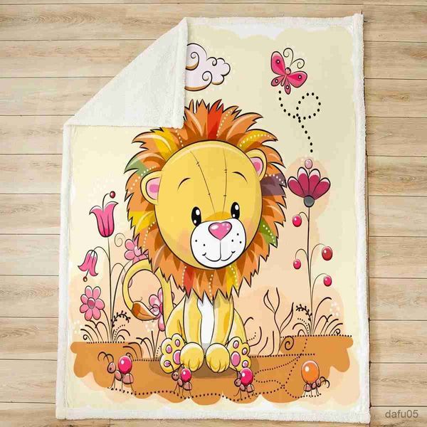 Mantas Swaddling León de dibujos animados Niños Manta de tiro Mariposa Insecto Rústico Granja Cama Manta para niños Niñas Adultos Animales Flores R231106