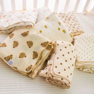 Couvertures emmaillotage coton gaze mousseline super doux né séchage rapide garçon fille enfants serviette de bain bébé poussette couverture couverture 231208