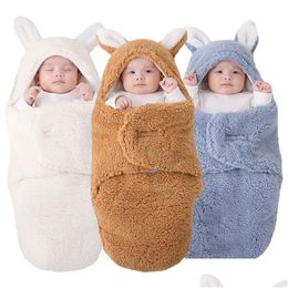 Couvertures Swaddling Ddling Soft Born Baby Slee Sacs avec oreilles Automne Hiver Épais Wrap pour bébés Sac de sommeil chaud 0 6 mois 231215 Otzgf