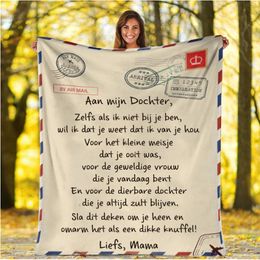 Dekens Inbakeren Fleecedeken voor mijn dochter/zoon Deken Nederlandse boodschap Brief Flanel deken Cadeau voor kinderen koc 120X150/130X150/150X200/150X220CM 230905