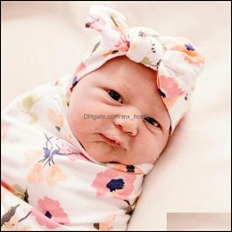 Dekens Swaddling Bloemen Baby Muslin Swaddle Wrap Deken wraps kinderdagverblijf beddengoed handdoek ingepakte doek met headba mxhome dhfmf