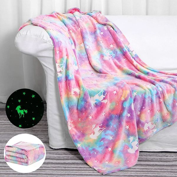 Couvertures Swaddling Glow in The Dark Couverture Licorne pour filles Couvertures douces pour enfants de 1 à 12 ans Anniversaire Noël Thanksgiving Cadeau de Pâques 230729