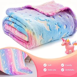 Mantas Swaddling Glow In The Dark Rainbow Unicorn Manta Acogedora Manta De Franela Suave Para Sofá Cama Coche Ropa De Cama Manta Para Niños Niñas Niños Niños Pequeños 231208