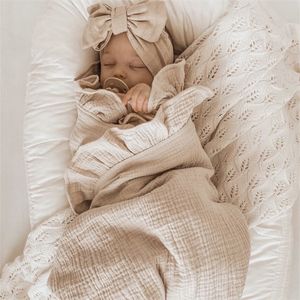 Couvertures d'emmaillotage INS à volants en mousseline pour bébé, literie pour nourrissons nés, accessoires biologiques, couverture en coton 220907
