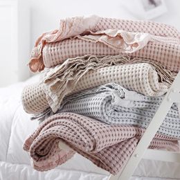 Dekens Swaddling Japan katoenen waffle baby kinderen kinderen zomerdeken met ruches vintage Koreaanse pure handdoekbed quilt bedcover