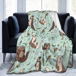 Couvertures emmaillotant Kawaii Sea Otters Flannel Throw Cadeaux Cadeaux pour les enfants Cozy de pause midi confortable pour canapé de bureau Léger Super Soft 230427