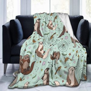 Couvertures d'emmaillotage Kawaii loutres de mer couverture en flanelle cadeaux pour enfants couverture confortable pour la pause de midi pour canapé de bureau légère chaude super douce 230905