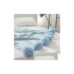 Couvertures Swaddling Couverture de bébé tricotée pour les nés d'hiver Coton Dddle Warp avec boule de laine Produits pour enfants Serviette de bain pour enfants Pographie PR DHTB5