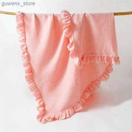 Dekens Swaddling Nieuwe baby vaste kleur gaas dekendekten dekend vouwrand baby bad handdoek handholte deken slanke ademende