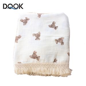 Mantas Swaddling Mantas orgánicas para bebés Muselina Swaddle para nacidos Franja Doble capa Algodón Manta de verano Edredón de cama Infantil Bebé Cosas Bebe 230923