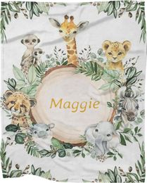 Couvertures d'emmaillotage personnalisées, animaux sauvages de la jungle tropicale avec nom pour filles et garçons, couvertures personnalisées pour enfants de chambre d'enfant pour bébé 231204