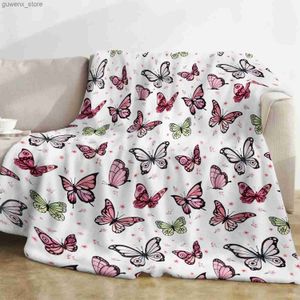 Dekens Swaddling roze vlinderdeken met bloemenprint zachte en comfortabele flanellen deken geschikt voor verjaardagscadeaus voor meisjes kinderen en vrouwen Y240411