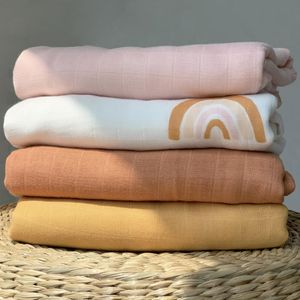 Couvertures d'emmaillotage à carreaux en mousseline de bambou, couverture pour bébé, lange d'emmaillotage, couleur unie, coton pour produits nés