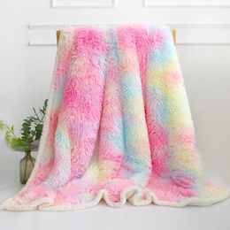Mantas Swaddling Rainbow Shaggy Blanket Manta de piel sintética de felpa para niños y adultos Manta súper suave para sofá cama 231124