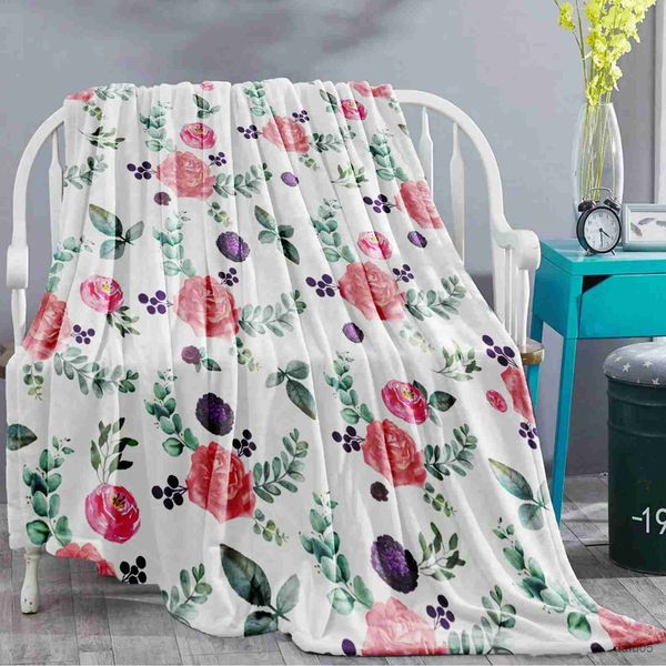 Mantas para envolver, manta de franela con flores rosas, súper suave, ligera, cálida, para sofá, silla, cama, oficina, para niños y adultos, viajes, camping, regalo R231106