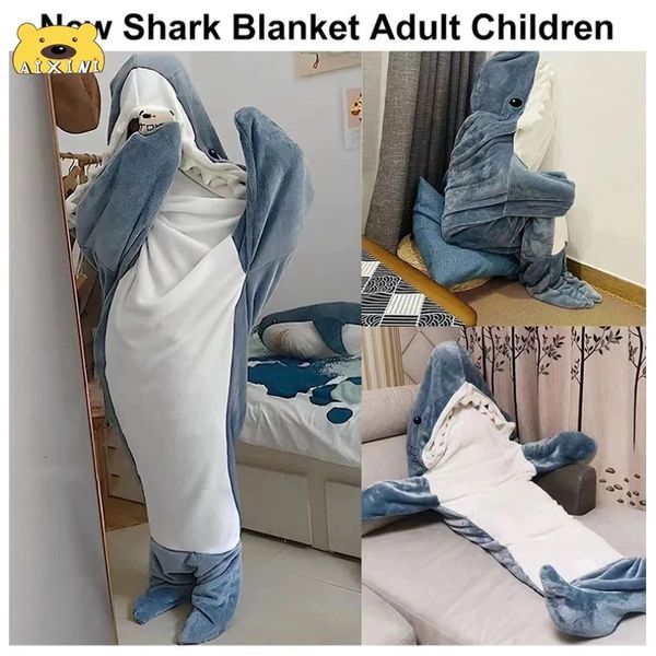 Mantas Swaddling Shark Blanket Wearable Shark Onesie Blanket Super Soft Hoodie Home Animal Tail Saco de dormir para niños Niñas al aire libre Divertido 231122