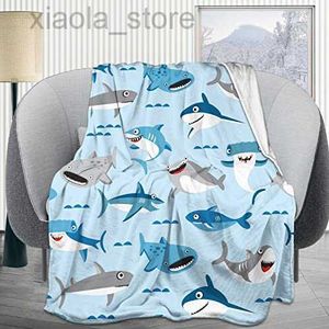 Mantas Envoltura Manta de lana de tiburón para niños Niños y niñas Tiburón de dibujos animados Animales salvajes Cama de océano azul Sofá de regalo Súper suave y cálido