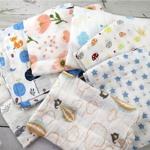 Couvertures d'emmaillotage en mousseline douce 100% coton pour bébé, dessin animé mignon, gaze de bain, sac de couchage, couverture de poussette, tapis de jeu