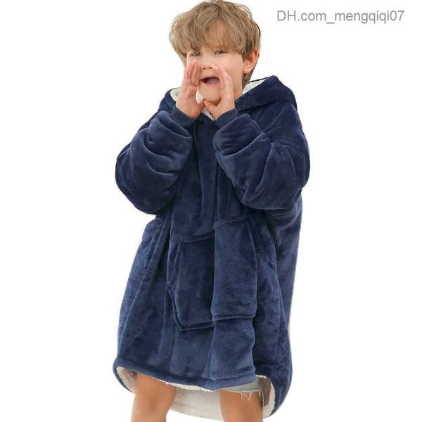 Couvertures Swaddling Yjj Sherpa couverture à manches hiver couverture à capuche laine TV couverture microfibre sweat veste à capuche pour enfants Z230809