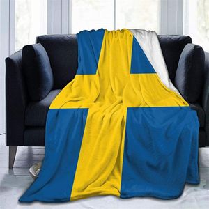 Mantas Bandera de Suecia Cubre Camara Manta verde Impresión 3D a pedido Sherpa Súper cómodo para sofá Edredón fino NordicBlankets Manta