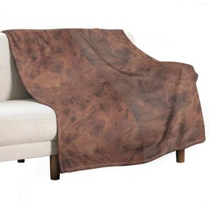 Couvertures brunes brunes vieux cuir |Coube à vache éthique et jet de peau de couverture de luxe pour canapé
