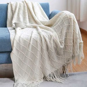 Dekens Textile City Cashmere-achtige gebreide sofa gooi deken in Noordse stijl vaste geruite kwastje voor sprei voor hotel herfst interieur decoreren
