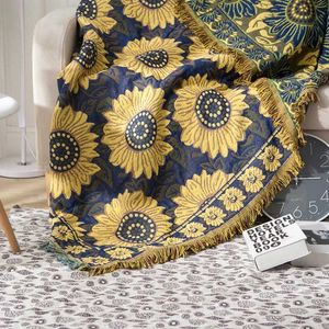 Dekens textiel stad Europese stijl blauwe zonnebloem katoen gooi deken dutje sofa stofdichte dekking dikker pastorale stijl warme sprei