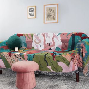 Dekens Textile City Forest Dancer Throwd Deken Twee zijden Sofa Covers Trend Tassel Jungle Bladeren Ins Home Decoratief Tapestry 160x220cm 231211