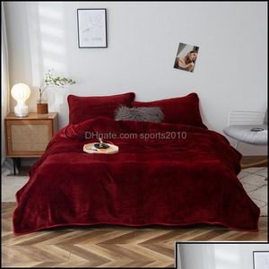 Dekens Textiel Huis Tuin Effen Kleur Winter Gouden Nertsenwollen Deken Pluizig Warm Zacht Er Sprei Blauw Zwart Koraal Fleece Plus Dhpjc