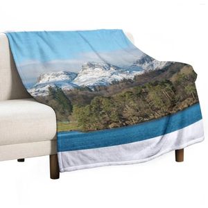 Dekens de Langdale -pikes in de winter gezien vanuit Lake Windermere District National Park Throwd Deken Soft Plaid Sofa