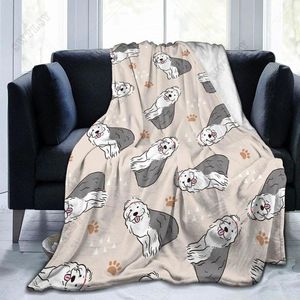 Couvertures jetez une couverture ancienne anglaise de berger dog super doux micro-polaire lit en peluche de canapé de canapé décoratif léger voyage