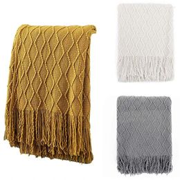 Couvertures jeter pour canapé tricoté couverture texturée légère et douce avec canapé à glands décoratifs