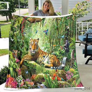 Couvertures tigre Animal et plante Jungle paysage couverture polaire flanelle douce légère chaude canapé-lit couvertures couvre-lit
