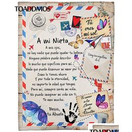 Couvertures Toaddmos A Mi Nieta / Nieto Air Mail Imprimer Couverture polaire mince Cadeau d'amour pour petite-fille / petit-fils Canapé Sieste Doux Chaud 2210 Dhhst