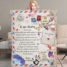 Mantas TOADDMOS A mi Nieta Nieto Air Mail Print Manta de lana fina Regalo amoroso para nieta Nieto Sofá Siesta Suave Cálido 230209